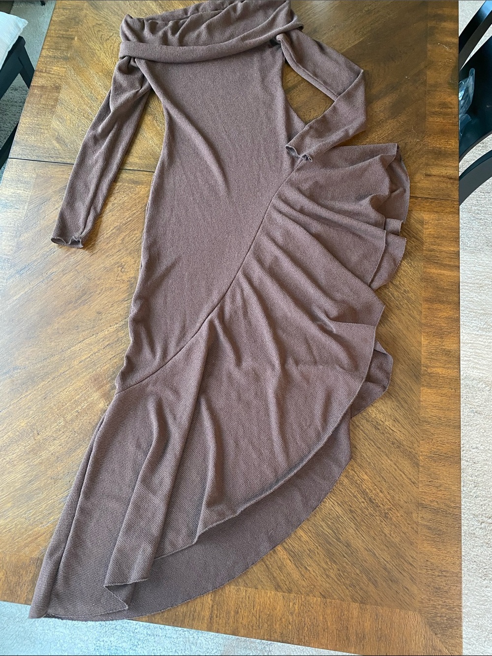 Arcina Ori Brown Ribbed Knit Cowl Neck Maxi Dress